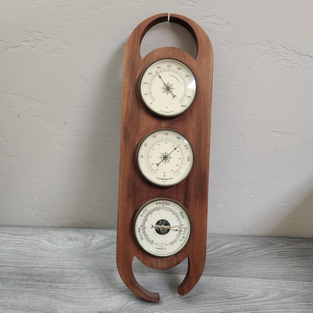 Watson Woodworks Brown Weather Station 18in MCM Wood Barometer Thermometer MCM